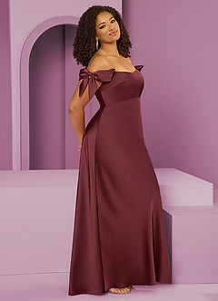 Barbie ♥ Azazie Bridesmaid Dresses Merlot Sheath Off the Shoulder Stretch Satin Convertible Dress image4