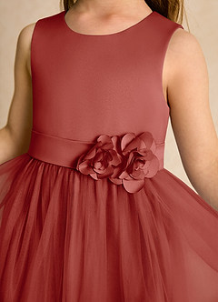 Azazie Miracle Flower Girl Dresses Terracotta A-Line Bow Matte Satin Dress image6