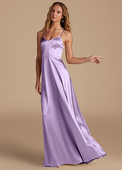 Azazie Mei Bridesmaid Dresses Lilac A-Line Metallic Satin Dress image4