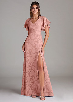 Azazie Ambrosia Bridesmaid Dresses Rosette A-Line Pleated Floral Burnout Dress image1
