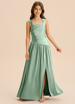 Azazie Dotty Junior Linia A Pofałdowany Satyna elastyczna Długość podłogi Młodsza druhna Sukienka image6