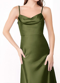 Azazie Alaija Brautjungfernkleider Meerjungfrau-Linie Seitliche Cut-Outs Stretch-Satin Kleid Olivgrün image5