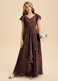 Azazie Omari Junior Abito A-Line in Burnout Floreale Plissettato Ganache image4