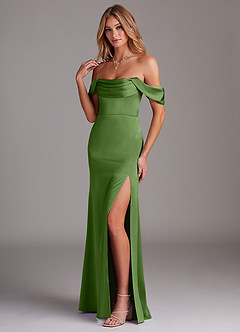 Azazie Saige Vestidos de damas de honor Vestido de Albahaca de Satén Elástico de Corte Recto con Vestidos sin tirantes image5