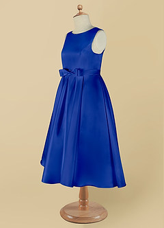 Azazie Coco Flower Girl Dresses Royal Blue A-Line Bow Matte Satin Dress image10