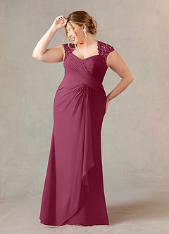 Azazie Birdie Mother of the Bride Dresses Mulberry A-Line Queen Anne Sequins Chiffon Dress image9