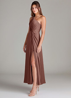 Azazie Brooke Suknie dla druhen Linia A Jedno ramię Satyna elastyczna Długość kostki Sukienka image5