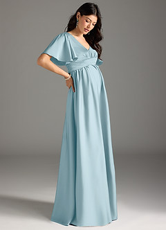 Azazie Verna Maternity Bridesmaid Dresses A-Line Ruched Stretch Satin Floor-Length Dress image6
