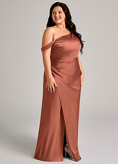 Azazie Madelyn Bridesmaid Dresses Clay Mermaid One Shoulder Stretch Satin Convertible Dress image11