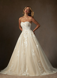 Azazie Keri Vestidos de novia Vestido de Blanco Diamante Champán de Encaje de Corte Princesa con Sin tirantes image5