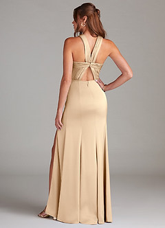 Azazie Rue Bridesmaid Dresses Champagne A-Line Pleated Stretch Satin Dress image7