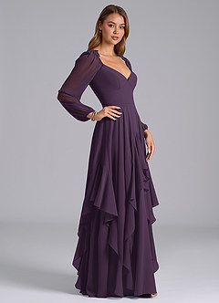 Azazie Karan Bridesmaid Dresses Plum A-Line Long Sleeve Chiffon Dress image5