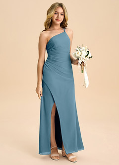 Azazie Eren Junior Vestido Bermudas de Chiffon de Linha A com Plissado image3