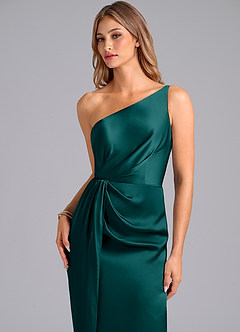 Azazie Naria Abiti da Damigella Abito Tubino in Raso Elasticizzato Monospalla Verde Pavone image7