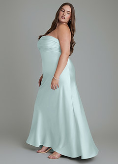 Azazie Saylor Vestidos de damas de honor Vestido Vidrio Marino de Satén Elástico de Corte Sirena con Palabra de honor image13