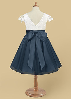 Azazie Vetty vestidos de niña de las flores Vestido de Marfil Azul Petróleo de Tul de Corte En A con Encaje image10