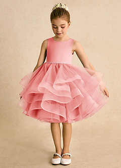 Azazie Tinie Flower Girl Dresses Coral Ball-Gown Bow Tulle Dress image5