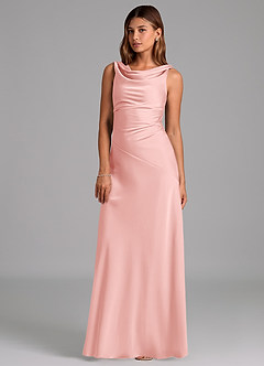 Azazie Nerine Bridesmaid Dresses Powder Pink A-Line Pleated Stretch Satin Dress image1