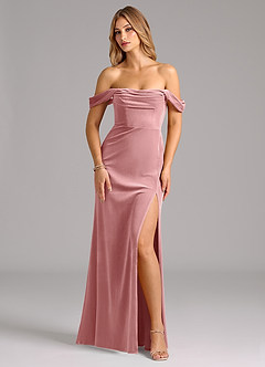 Azazie Saige Vestidos de damas de honor Vestido de Rosa Polvorienta de terciopelo de Corte Recto Convertible con Vestidos sin tirantes image1