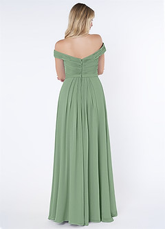 Azazie Audrianna Vestidos de damas de honor Vestido de Matcha de Gasa de Corte en A Convertible con Hombros descubiertos image3