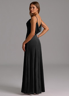 Azazie Olaine Vestidos de damas de honor Vestido de Negro de terciopelo de Corte en A con Plisado image6