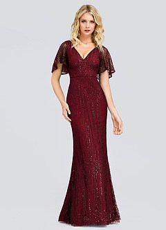 azazie-EVER-PRETTY Flutter Sleeve Glitter Mesh Fishtail Dress