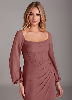Azazie Charissa Robes de demoiselle d'honneur Robe Fourreau en Mousseline de soie Manche longue Rose Du Désert image7