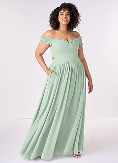 Barbie ♥ Azazie Jurken voor bruidsmeisjes Converteerbaar Jurk van Chiffon met A-Lijn Off the Shoulder Agave image7