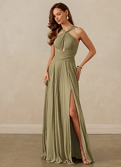 Christian Siriano Bridal for Azazie 1009 Bridesmaid Dresses Moss Green A-Line Pleated Chiffon Dress image8