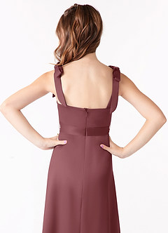 Azazie Barbara Vestido de Rosa Del Desierto de Satin Mate de Acampanado con Lazo image4