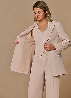 front Margaret Tan Cotton Linen Blend Blazer