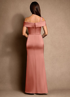 Azazie Altonia Kleider für die Brautmutter Meerjungfrau-Linie Schulterfrei Stretch-Satin Kleid Lachsrosa image3