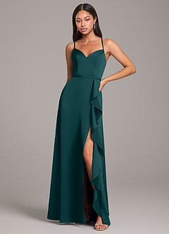 Azazie Naeem Bridesmaid Dresses Pine A-Line Stretch Satin Dress image1