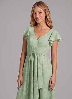 Azazie Omari 신부 들러리 드레스 A라인 주름진 플로럴 번아웃 바닥 길이 드레스 image2