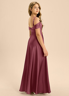 Azazie Rowena Junior Robe Trapèze en Satin extensible Arc Rose Du Désert image2