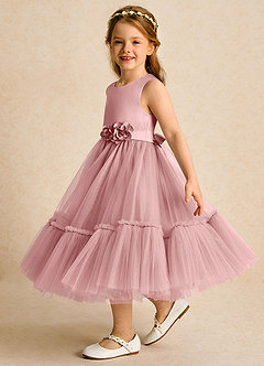 Azazie Miracle vestidos de niña de las flores Vestido Rosa Polvorienta de Satin Mate de Corte en A con Lazo image3
