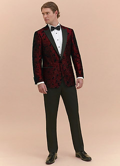 front Samuel Burgundy Floral Jacquard Peak Lapel Tuxedo Jacket