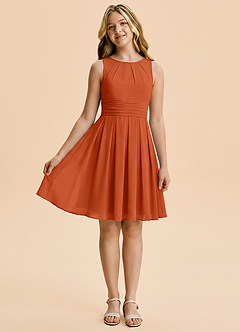 Azazie Bibiane Junior Burnt Orange A-Line Pleated Chiffon Dress image3