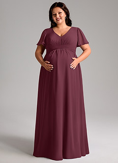 Azazie Verna Maternity Bridesmaid Dresses A-Line V-Neck Ruched Chiffon Floor-Length Dress image11