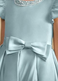 Azazie Pearl Flower Girl Dresses Mist Ball-Gown Pleated Matte Satin Dress image7