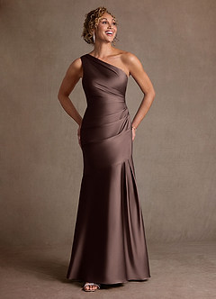 Azazie Haifa Klänningar till brudens mor Klä Sjöjungfru i Stretch Satin Ena axeln Ganache image4