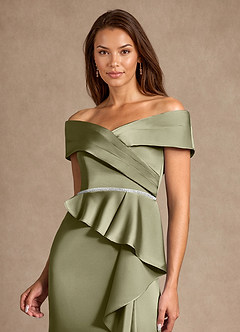 Azazie Dareia Moeder van de bruid jurken Zeemeermin Jurk van Stretch Satijn Off the Shoulder Pistache image9