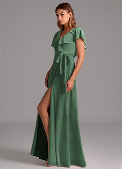 Azazie Lainey Bridesmaid Dresses Eucalyptus A-Line Ruched Velvet Dress image5