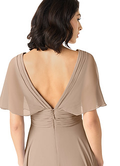 Azazie Pamela Bridesmaid Dresses Taupe A-Line V-Neck Pleated Chiffon Dress image5