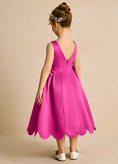 Azazie Macaroon Robe Demoiselle D'honneur Fillette Robe Princesse en Mat Satiné Arc Fuchsia image3