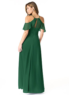Azazie Dakota Bridesmaid Dresses Dark Green A-Line V-Neck Pleated Chiffon Dress image2