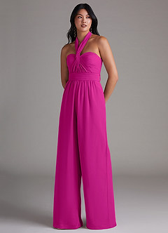 Azazie Lamara Robes de demoiselle d'honneur Combinaison Convertible en Mousseline de soie Épaule décolletée Fuchsia image8