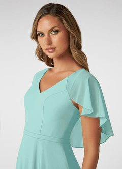 Azazie Jamie Bridesmaid Dresses Aqua A-Line Chiffon Dress image6