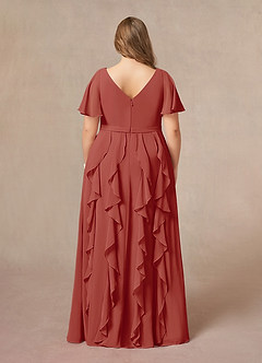 Azazie Watson Final Sale Terracotta A-Line V-Neck Chiffon Dress image7