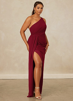 Christian Siriano Bridal for Azazie 1003 Bridesmaid Dresses Burgundy Sheath One Shoulder Chiffon Dress image12